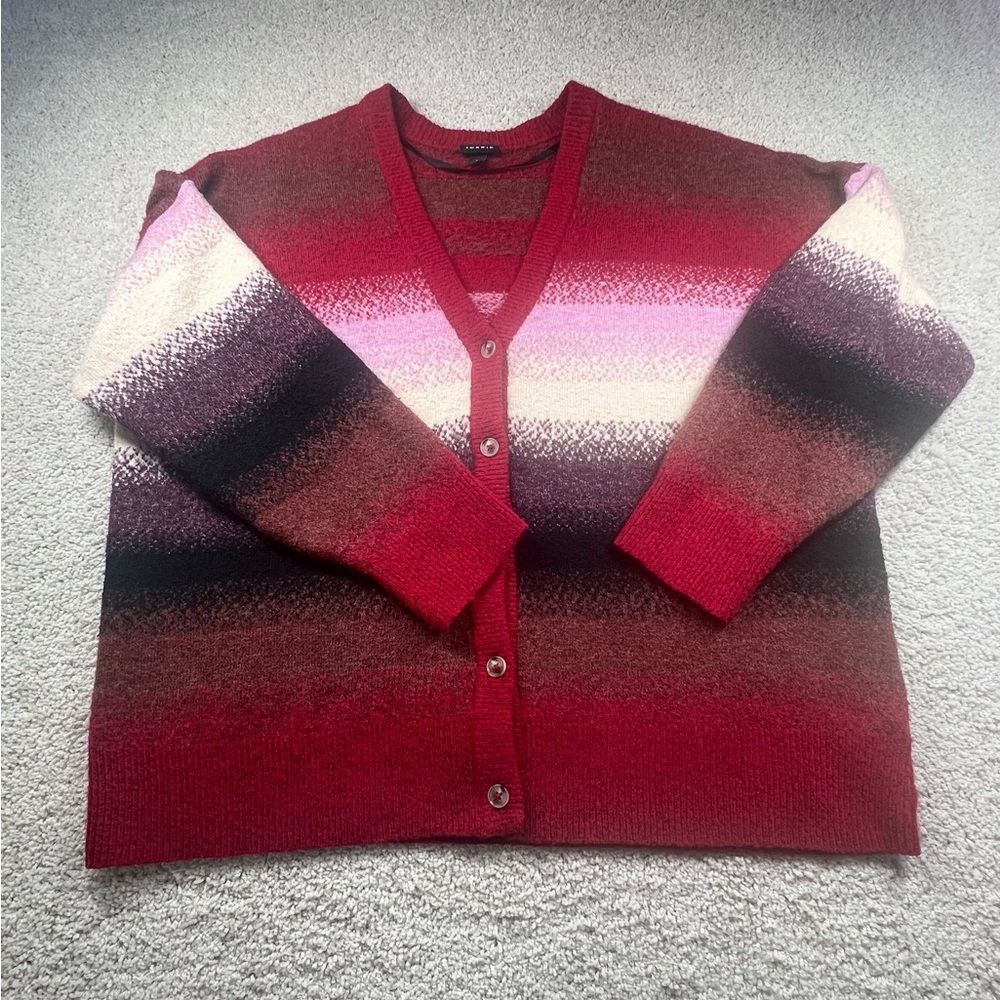 Torrid Ombre Stripe Fluffy Cozy Cardigan Red Pink Brown Cream Vibrant Women 2XL